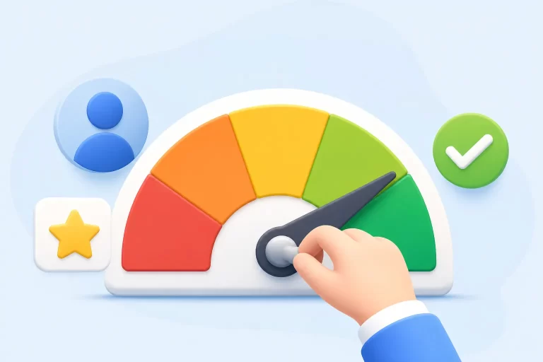 Een visuele weergave van hoe makkelijk klanten een dienst ervaren, met de score richting positief resultaat.